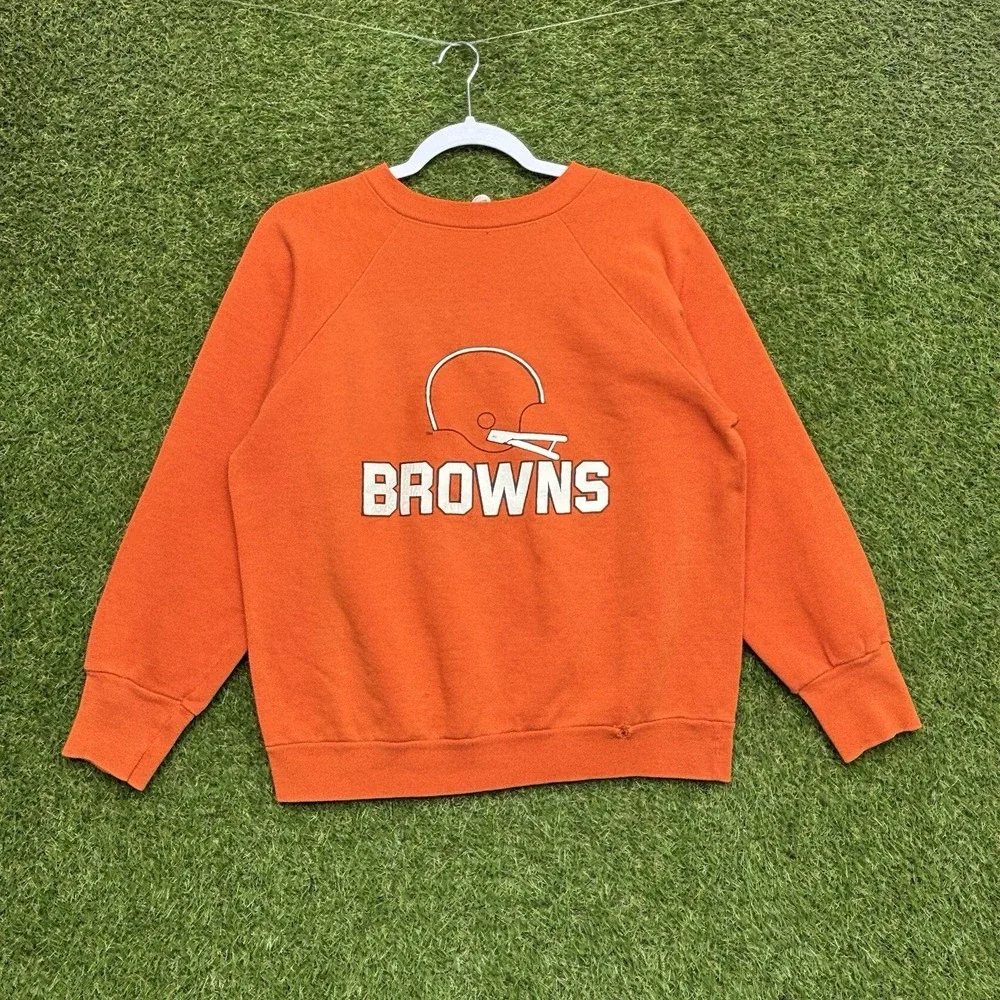 Vintage Logo 7 Cleveland Browns Sweatshirt Mens Small Fleece Lined Made in USA